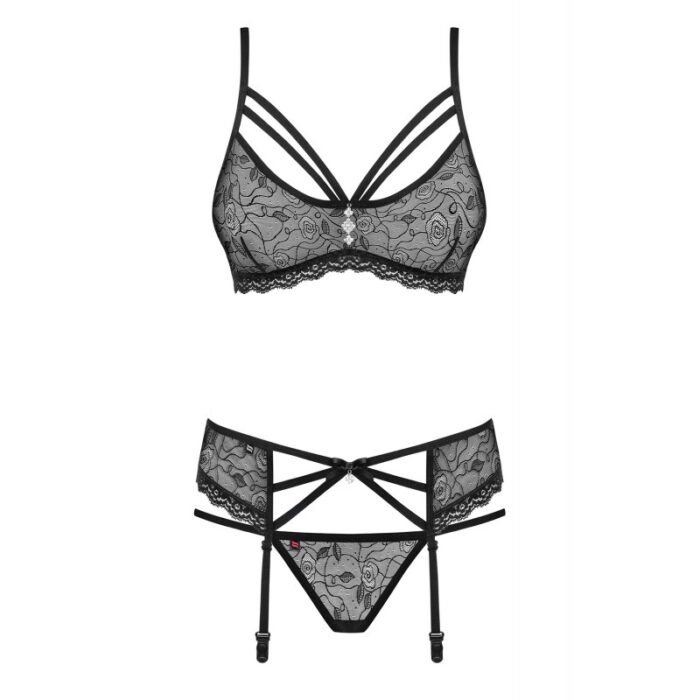 Chloe black lace 3 piece lingerie set
