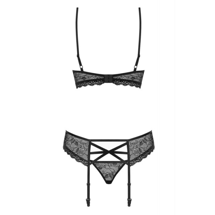Chloe black lace 3 piece lingerie set