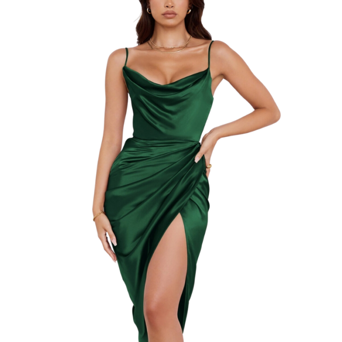 Green Satin Midi Dress